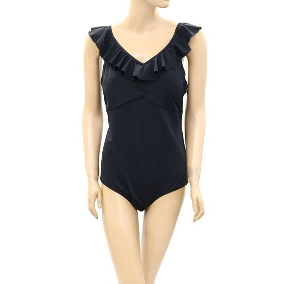 Cabana life Tops - Cabana Life Essentials One-Piece Black Ruffle Bodysuit Top Solid XL NWT
